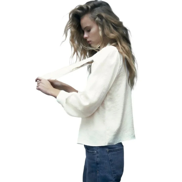 ZARA | Ecru | BUTTONED TIED BLOUSE - Picture 8 of 11